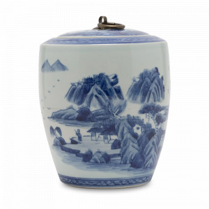 Банка с крышкой, 16 см, фарфор, белый, синий, ROOMERS FURNITURE, Нидерланды, Банки для продуктов