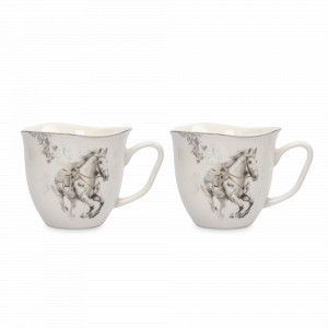 Набор из 2-х кружек «Конь», 320 мл, фарфор, белый с серебристым кантом, серия Horse, ANNA LAFARG, Китай, Кружки