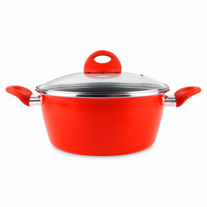 Кастрюля низкая с крышкой, 24 см, сталь, стеклоэмаль, красный, серия Pomodoro, VITRINOR, Испания, Кастрюли