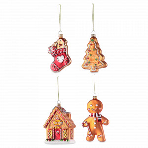 Набор из 4-х ёлочных украшений Ginger celebration, стекло, золотистый, декор, серия New Year Essential, TKANO, Китай, Декор для дома TKANO