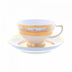 Набор из 6-ти чайных пар White Gold, 220 мл, фарфор, белый, золотой, серия Constanza 9320, FALKENPORZELLAN, Германия, Чайные пары из Германии