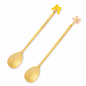 Набор из 2-х десертных ложек Цветок/Бабочка, 14 см, сталь, золотистый, серия Butterfly, ANNA LAFARG, Китай, Butterfly ANNA LAFARG