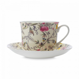Чашка с блюдцем (чайная пара) из фарфора «Летние цветы», 480 мл, фарфор, белый, декор, MAXWELL WILLIAMS, Австралия, Посуда из фарфора Maxwell & Williams