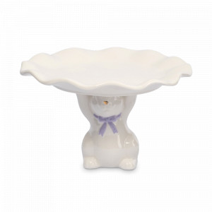 Блюдо на ножке Кролик с бантом, 19 см, керамика, белый, декор, серия Bunny, ANNA LAFARG, Китай, Bunny ANNA LAFARG