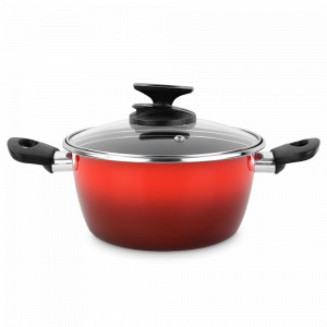 Кастрюля низкая с крышкой, 16 см, сталь, стеклоэмаль, красный, серия Sfumatto, VITRINOR, Испания, Посуда антипригарная