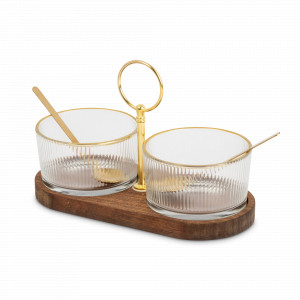 Набор для джема на подставке, 5 предметов, стекло/дерево/сталь, золотистый, серия Event, ANNA LAFARG, Китай, Соусники