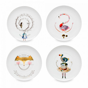 Набор из 4-х десертных тарелок, 23 см, фарфор, декор, серия Tea with Alice, VISTA ALEGRE, Португалия, Ornament VISTA ALEGRE