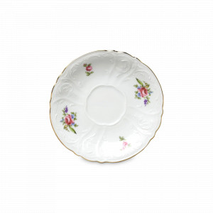 Блюдце , 13.5 см, фарфор, белый, декор, серия Полевой цветок, BERNADOTTE, Чехия, Чайные пары