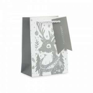 Пакет подарочный «Олень в шарфе», 12 х 16 см, бумага, белый, серебристый, серия Maral, ANNA LAFARG, Китай, Скидка до -20% на бренд ANNA LAFARG