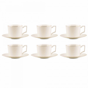Набор из 6-ти чайных пар Gold, 250 мл, фарфор, белый, золотая отводка, серия Ivory, REPAST, Чехия, Ivory REPAST