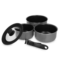 Набор из 3-х кастрюль со сьемной ручкой и крышкой, алюминий, черный, серия MasterClass, KITCHEN CRAFT, Великобритания, 