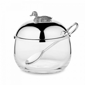 Банка для меда с ложкой Ente, 10 х 9 см, нержавеющая сталь, хрустальное стекло, посеребрение, EDZARD, Германия, EDZARD (Германия)