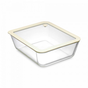 Контейнер для запекания и хранения с вакуумным эффектом, 2.6 л, 25 х 20.5 см, боросиликатное стекло, силикон, кремовый, SMART SOLUTIONS, Россия, Контейнеры для пищи