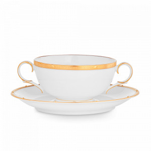 Чашка суповая с блюдцем, 210 мл, костяной фарфор, белый, серия Рочель, золотой кант, NORITAKE, Япония, NORITAKE (Япония)