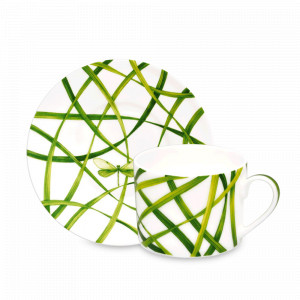 Пара чайная, 230 мл, костяной фарфор, белый, зеленый, серия Life in green, TAITU, Италия, Чайные пары