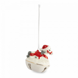 Украшение новогоднее - подвес Лошадка на снегу,  колокольчиком, 8 см, фарфор, металл, белый, декор, серия New Year, ANNA LAFARG, Китай, Столовые сервизы из Китая