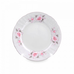 Тарелка десертная, 17 см, фарфор, белый, платиновая отводка, серия Серая роза, BERNADOTTE, Чехия, Тарелки