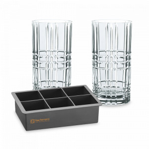 Набор из 3-х предметов,  два стакана 445 мл и емкость для льда, прозрачный, хрустальное стекло, пластик, серия Square, NACHTMANN, Германия, Набор бокалов для коктейлей