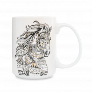 Кружка «Лошадь», 500 мл, фарфор, белый, золотой, серия Horse, ANNA LAFARG, Китай, Белые кружки