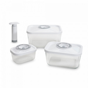 Набор из 3-х вакуумных контейнеров и насоса, тритан, боросиликатное стекло, белый, серия Glass-Set, STATUS, Словения, STATUS (Словения)