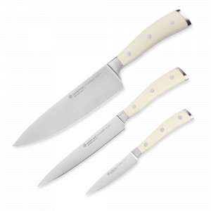 Набор из 3-х кухонных ножей поварская тройка, серия Ikon Cream White, WUESTHOF, Германия, НОВИНКИ