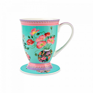 Кружка с подставкой Маки, 300 мл, фарфор, белый, декор, серия Французский сад, MAXWELL WILLIAMS, Австралия, MAXWELL & WILLIAMS (Австралия)