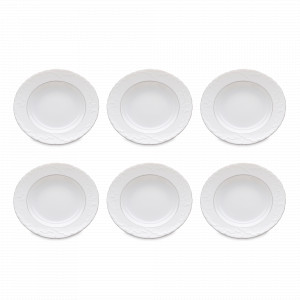 Набор из 6-ти суповых тарелок, 22.5 см, фарфор, белый, платиновая отводка, серия Rococo, REPAST, Чехия, Тарелки суповые