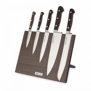 Набор кухонных ножей, 5 штук, на магнитной подставке ComposeEat, серия Classic Smoked Oak, BERGER CUTLERY, Германия, Набор ножей упаковка