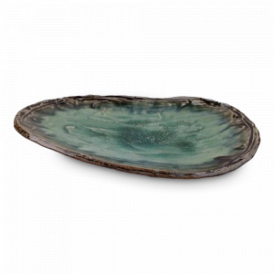 Тарелка обеденная на ножках, 25 х 16 см, каменная керамика, зеленый, коричневый, ROOMERS TABLEWARE, Нидерланды, Тарелки керамические