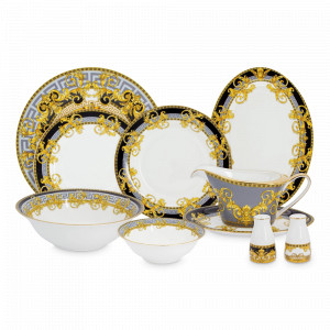 Сервиз обеденный на 6 персон, 27 предметов, фарфор, бело-желтый с золотистым кантом, серия Consul, ROYAL CROWN, Китай, Наборы столовой посуды