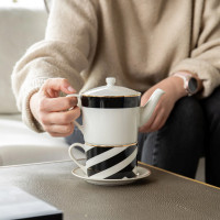 Набор чайный For One Jardin, 3 предмета, чайник на 500 мл, фарфор, белый, черный, серия Mikasa Hampton, KITCHEN CRAFT, Великобритания_00817710058307087383.jpg