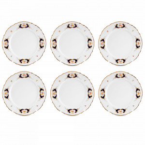 Набор из 6-ти обеденных тарелок, 27 см, фарфор, белый, декор, серия Синий глаз, BERNADOTTE, Чехия, Чешский фарфор