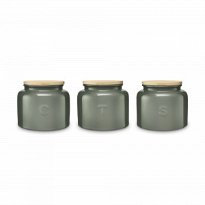 Набор из 3-х банок для сыпучих продуктов, 600 мл, фарфор, дерево, серо-зеленый, серия Indulgence, MAXWELL WILLIAMS, Австралия, Китайский фарфор