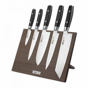 Набор кухонных ножей, 5 штук, на магнитной подставке ComposeEat (коричневая), серия RAN, YAXELL, Япония, YAXELL (Япония)
