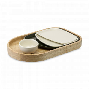 Набор из 4-х тарелок на подносе, фарфор, каучуковое дерево, белый, серия Sorrento, LIBERTY JONES, Россия, Наборы тарелок для кухни