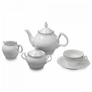 Сервиз чайный на 6 персон, 17 предметов, фарфор, белый, декор, серия Платиновый узор, BERNADOTTE, Чехия, Скидка до -30% на фарфор BERNADOTTE