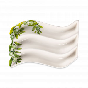 Блюдо сервировочное для оливок, 19 х 14 см, керамика, белый, зеленый, серия Оливки, EDELWEISS, Италия, EDELWEISS (Италия)