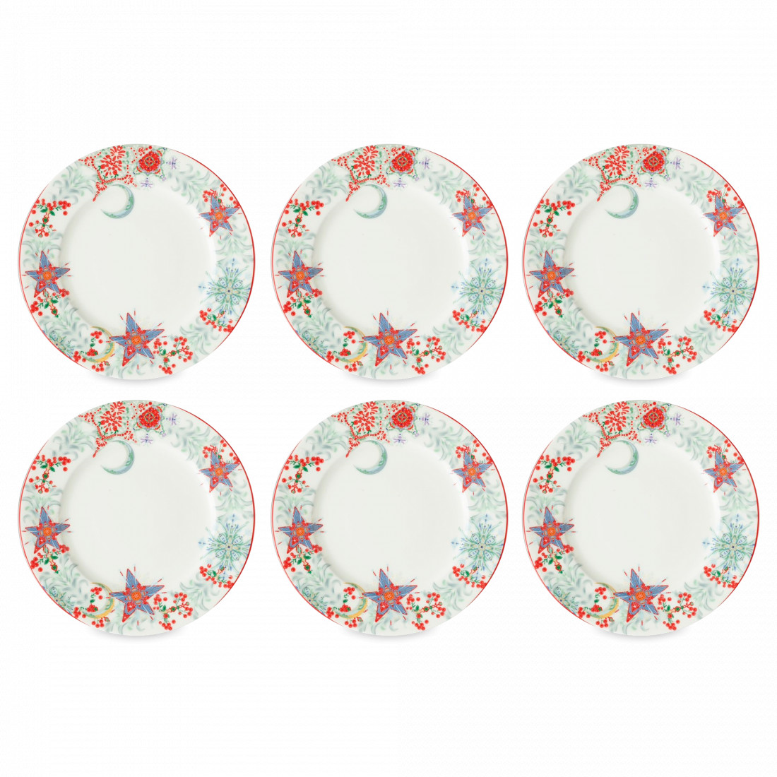 Набор из 6-ти тарелок обеденных, 27 см, фарфор, белый, декор, серия Счастливая Звезда, MIX&MATCH HOME, Китай