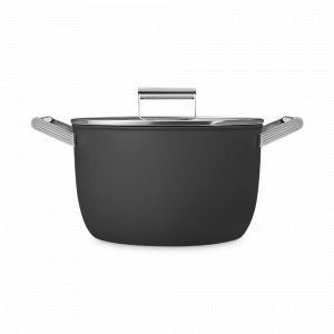 Кастрюля с антипригарным покрытием, 26 см, 7,7 л, алюминий, черный, SMEG, Италия, Кастрюли SMEG