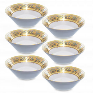 Набор из 6-ти порционных салатников Seladon Gold, 14 см, фарфор, оливковый, золотой, серия Constanza Arabesque, FALKENPORZELLAN, Германия, Наборы фарфоровых салатников