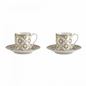Набор из 2-х кофейных пар, 80 мл, фарфор, белый, декор с золотистым кантом, серия Deco, Pozzi Milano 1876, Италия, Кофейные пары