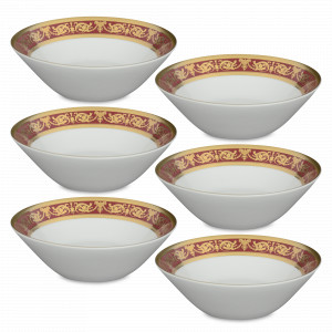 Набор из 6-ти салатников Bordeaux Gold, 19 см, фарфор, красный, золотой, серия Imperial, FALKENPORZELLAN, Германия, Наборы фарфоровых салатников
