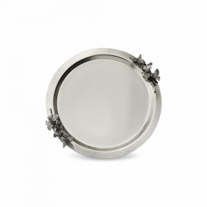 Поднос круглый &quot;Бабочки&quot;, медь, 27 см, серебристый, серия Летний сад, Кольчугинский Мельхиор, Россия, Подносы