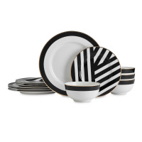 Сервиз обеденный на 4 персоны, 12 предметов, фарфор, белый, черный, серия Mikasa Luxe Deco, KITCHEN CRAFT, Великобритания