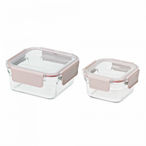 Набор квадратных контейнеров, 440 и 1130 мл, стекло, розовый, GLASSLOCK, Корея, GLASSLOCK (Корея)