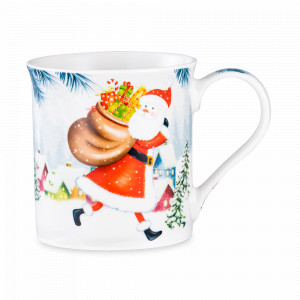 Кружка «Noel Веселые деньки Санта», 9 см, фарфор, белый, декор, LAMART, Италия, Итальянский фарфор
