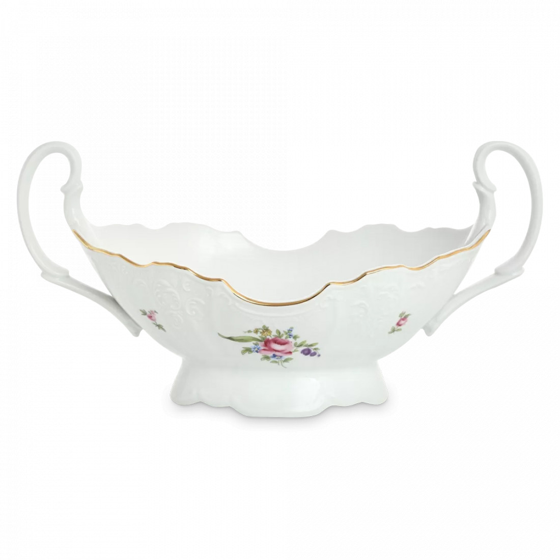 Ваза для фруктов - конфетница с ручками, 36 см, фарфор, белый, декор, серия Полевой цветок, BERNADOTTE, Чехия