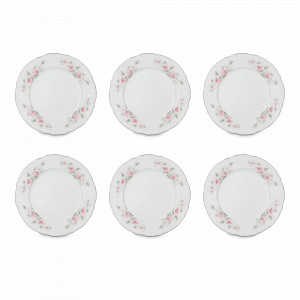 Набор из 6-ти закусочных тарелок, 19 см, фарфор, белый, платиновая отводка, серия Серая роза, BERNADOTTE, Чехия, Тарелки