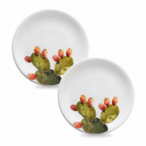 Набор из 2-х десертных тарелок, 20,5 см, керамика, белый, декор, серия Cactus, NUOVA CER, Италия, NUOVA CER (Италия)