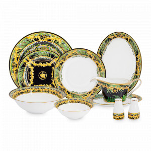 Сервиз обеденный на 6 персон, 26 предметов, фарфор, черный, декор, серия Eden, ROYAL CROWN, Китай, Наборы столовой посуды